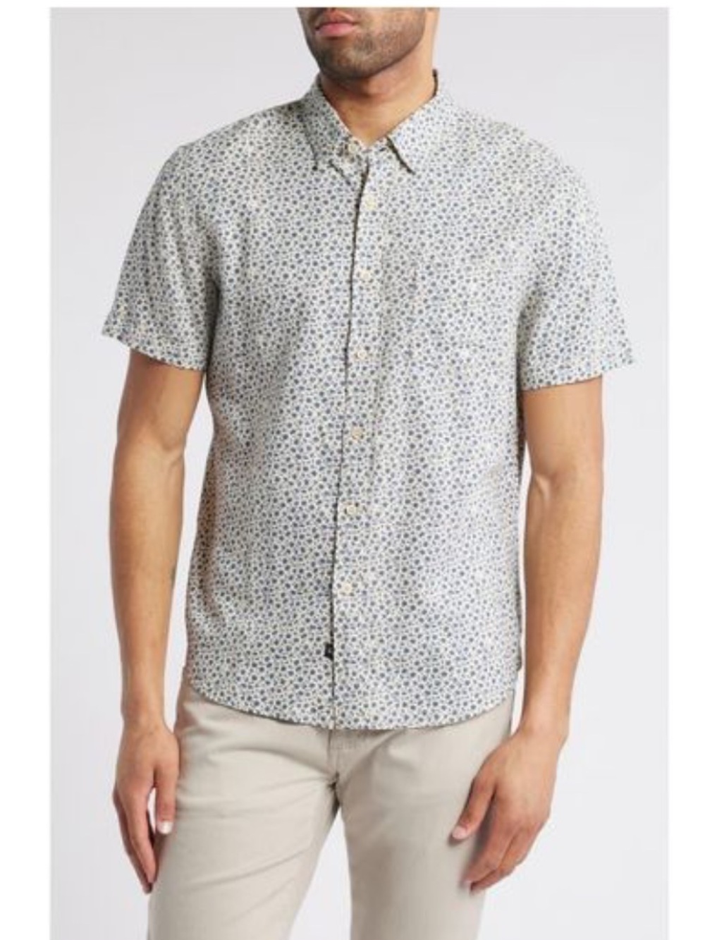 Rails Short Sleeve Button-Up Shirt in White with Navy Micro Print